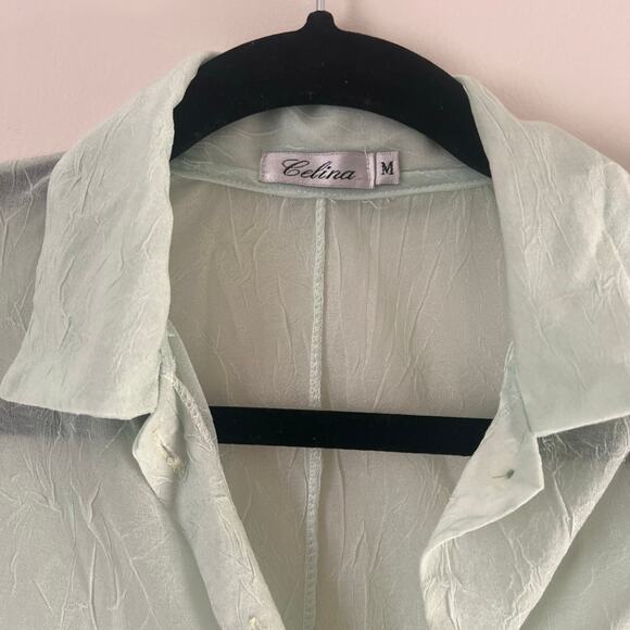 Vintage Celina Green Sheer Short Sleeve Top - Picture 6 of 6